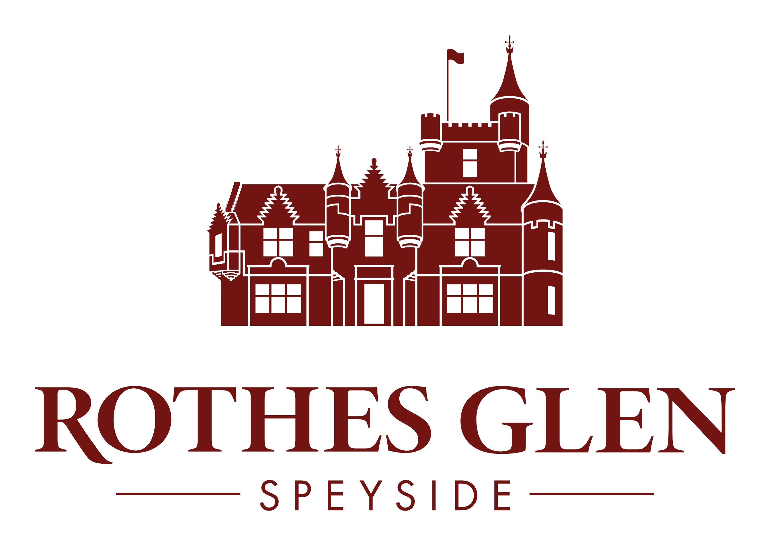 Logo of Clothes Glen Speyside with a castle graphic in red.
